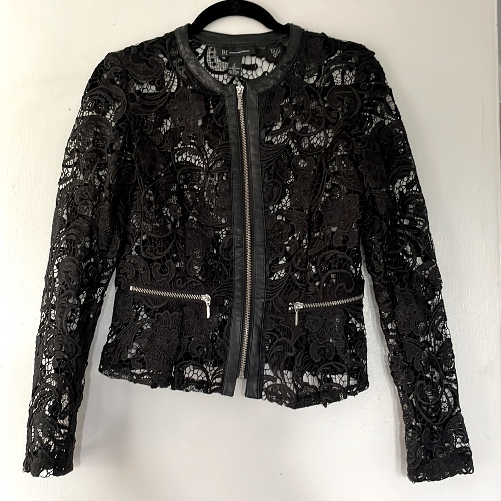 I.N.C. Lovely black lace jacket trim leather